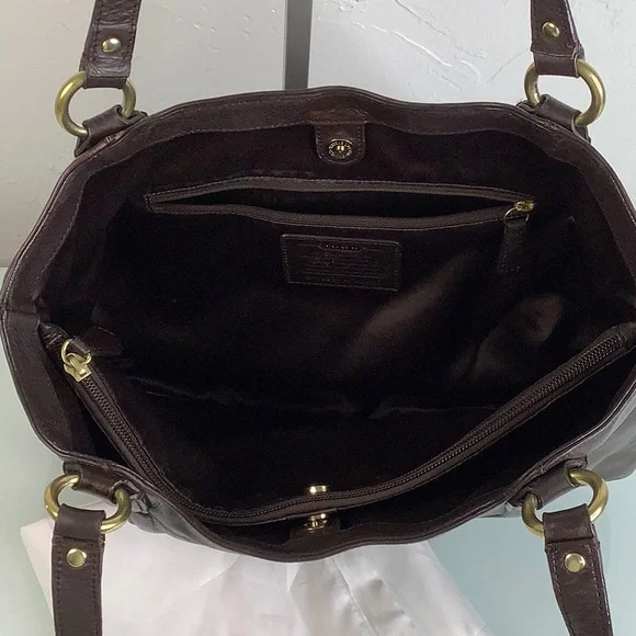 Coach Campbell Belle Carryall Chocolate Leather triple entry topzip shoulder bag